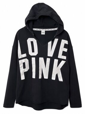 Victoria’s Secret PINK Black LOVE PINK Pullover Hoodie Women’s Large